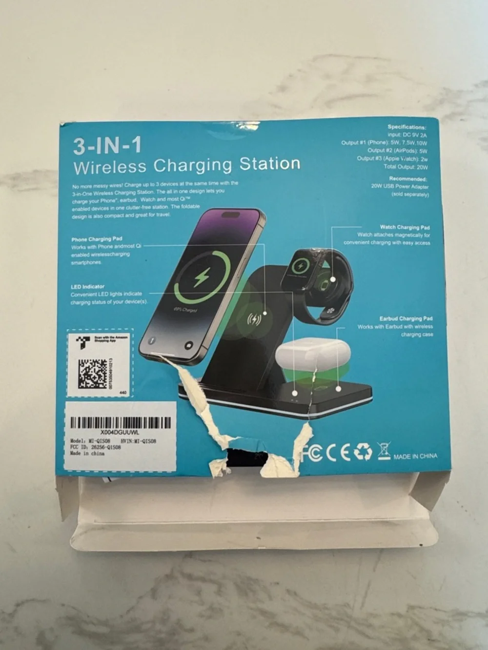 3-IN-1 Black Wireless Charging Station - Foldable Night Light Wireless Charger